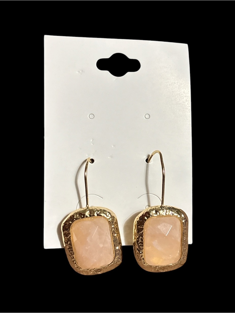 Gold Frame Rose Quartz Stone Drop Earrings